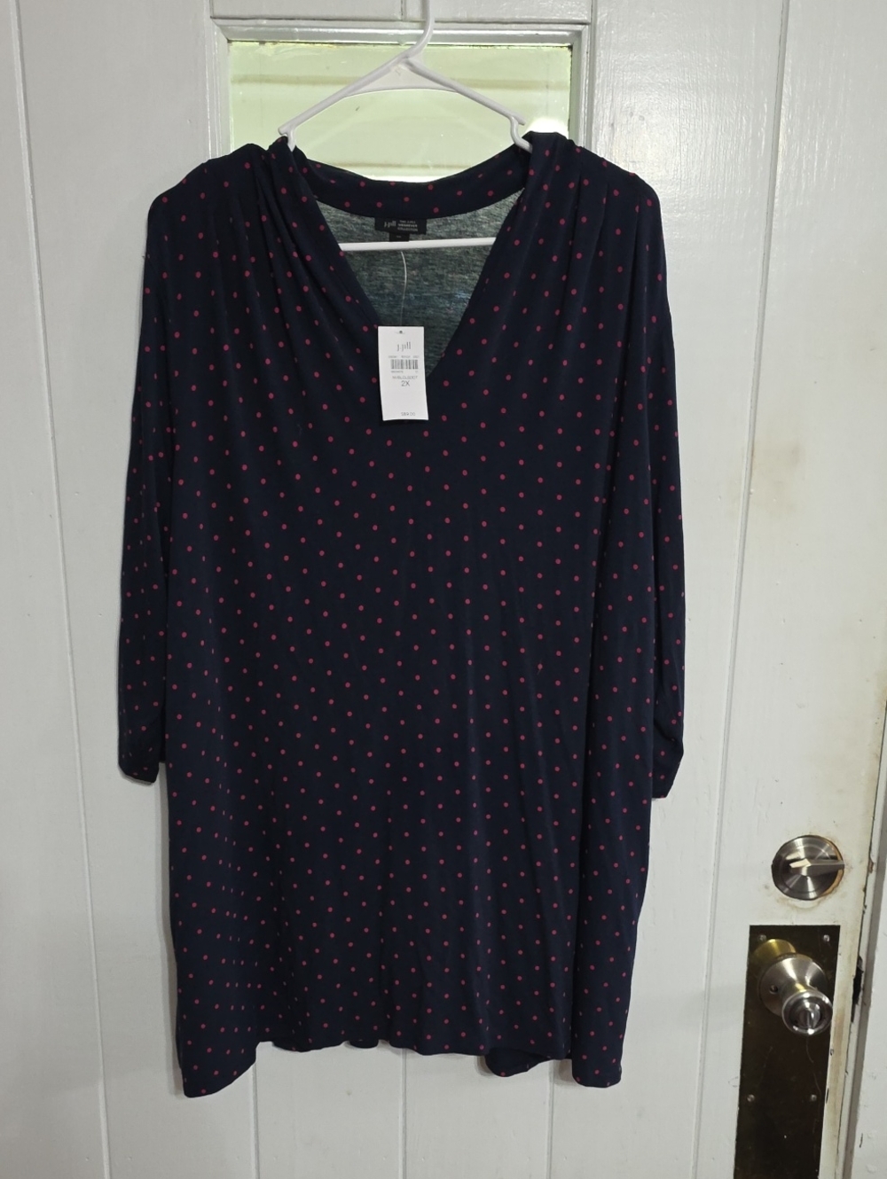 NWT J. Jill Wearever Collection Blouse Navy W/Pink Polka Dots Lightweight Sz 2X